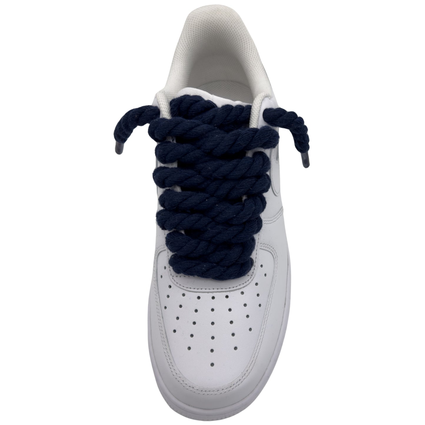 Nike Air Force 1 Low ‘07 Triple White / Navy Blue Rope Laces