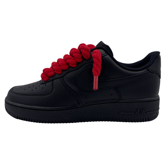 Nike Air Force 1 Low ‘07 Triple Black / Red Rope Laces