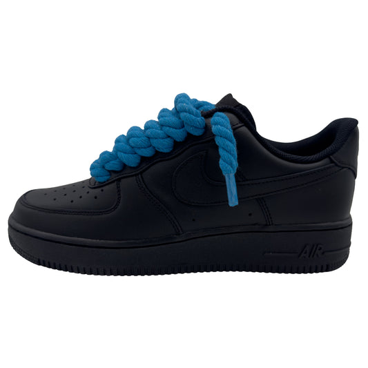 Nike Air Force 1 Low ‘07 Triple Black / Lake Blue Rope Laces