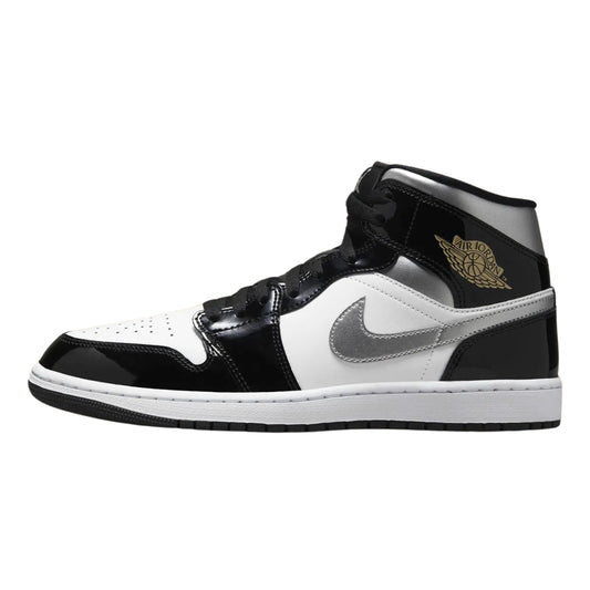 Jordan 1 Mid Patent Black Metallic Silver