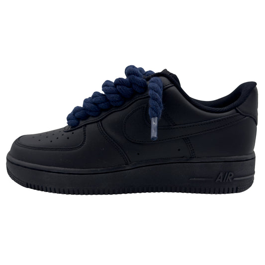 Nike Air Force 1 Low '07 Triple Black / Navy Blue Rope Laces